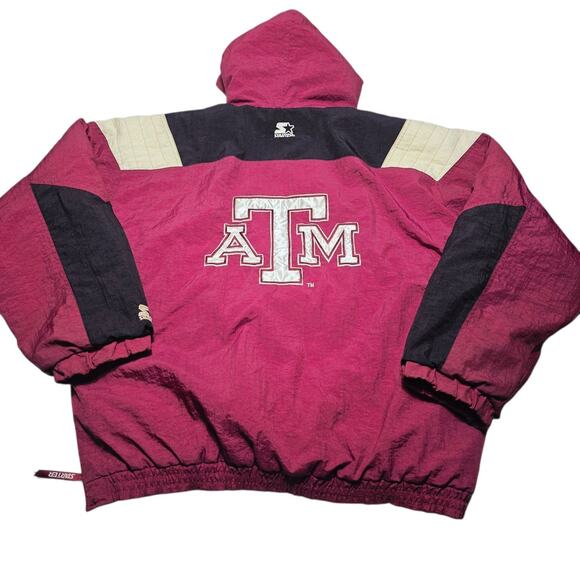 Vintage Texas A&M Aggies Puffer Starter Hooded Jacket 1/2 Zip Men's X-Large 90's - Picture 1 of 12